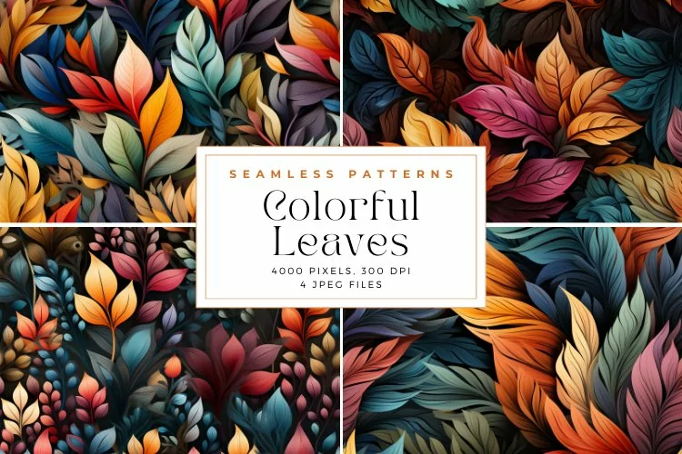 4 Colorful Leaves Seamless Pattern Background