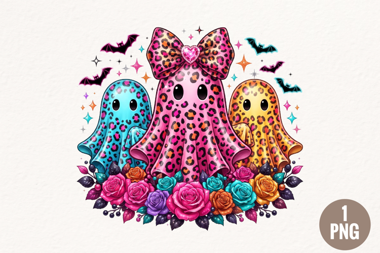 Colorful Leopard Ghost Trio PNG