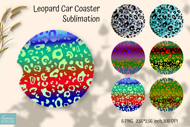 Green Leopard Car Coaster Sublimation. Animal Print Ideas