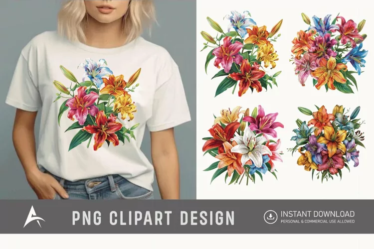 Watercolor Colorful Lily Bouquet Clipart