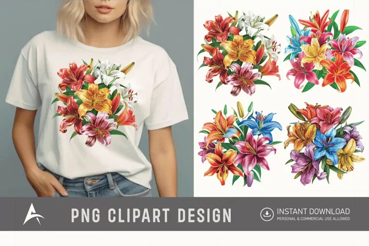 Watercolor Colorful Lily Bouquet Clipart