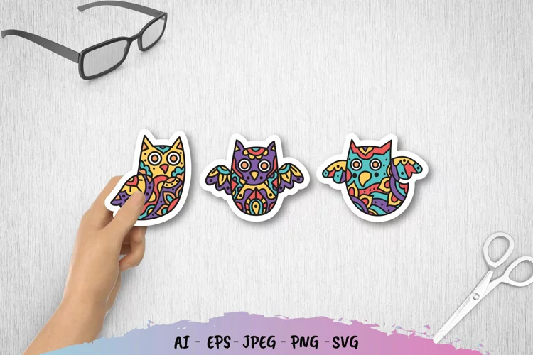 Colorful Mandala Owl PNG Sticker Pack