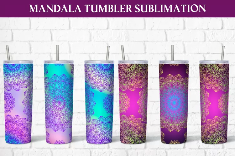 Colorful mandala tumbler sublimation design wrap 20 Oz