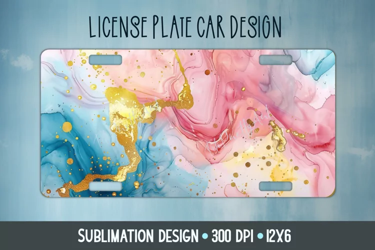 Colorful Marble Car Plate Sublimation Design Png