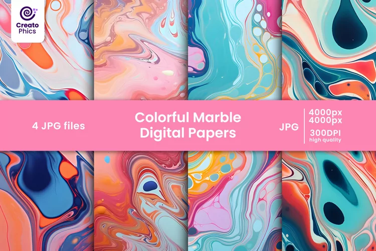 colorful marble digital papers and tile patterns
