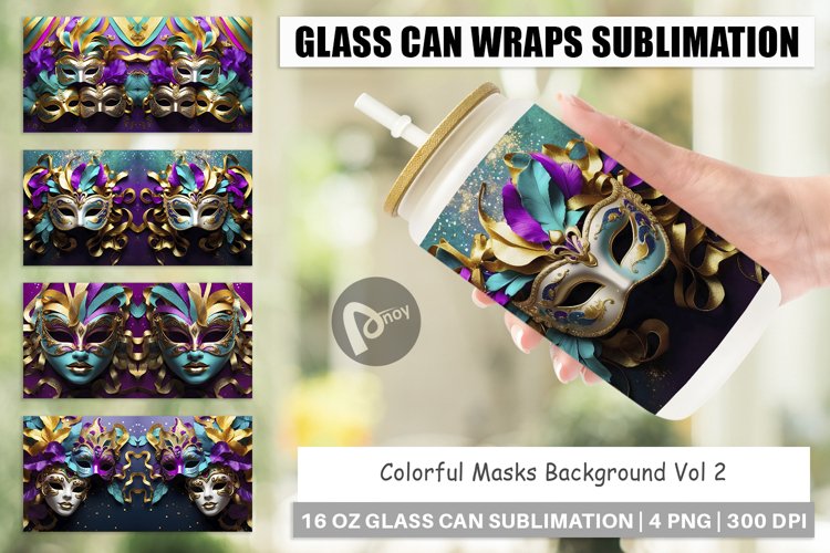 Glass Can Wraps Mardi Gras Masks