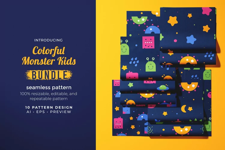 Colorful Monster Kids - Seamless Pattern