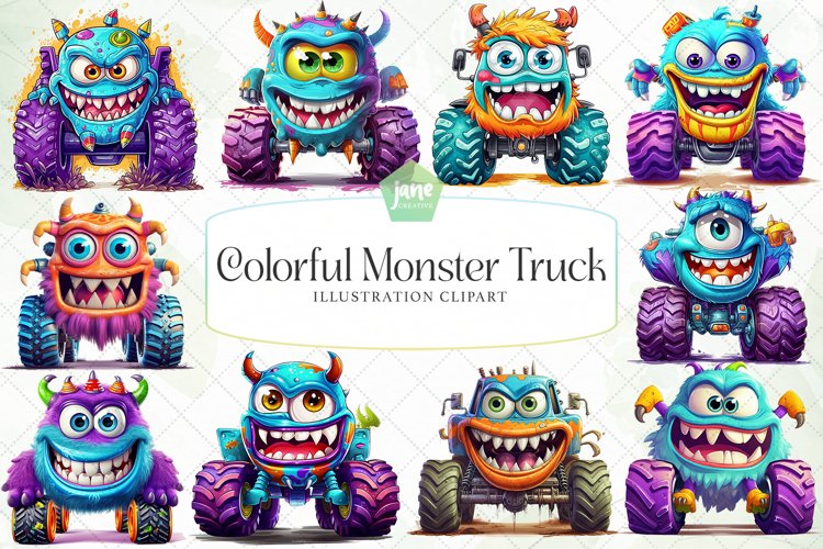 Colorful Monster Truck Sublimation Clipart example image 1