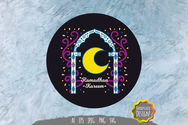 Colorful Mosque Arch and Moon SVG
