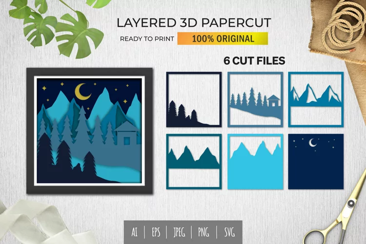 Forest Under Starry Sky 3D Shadow Box Layered Papercut