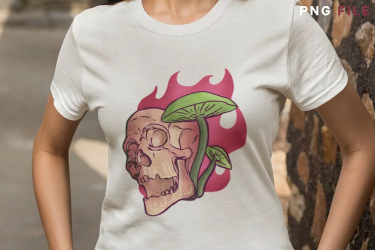Skull and Mushrooms with Burning Fire, Digital Painting