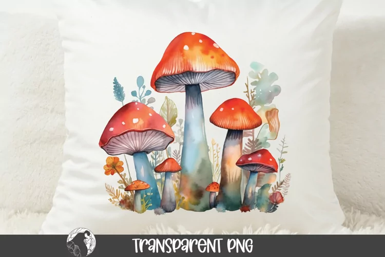 Mushrooms PNG, Watercolor Mushrooms, Fairycore, Botanical