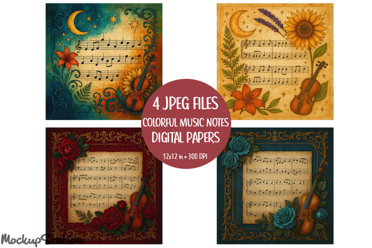 Vintage Music Note Papers Printable for Scrapbooking Crafts