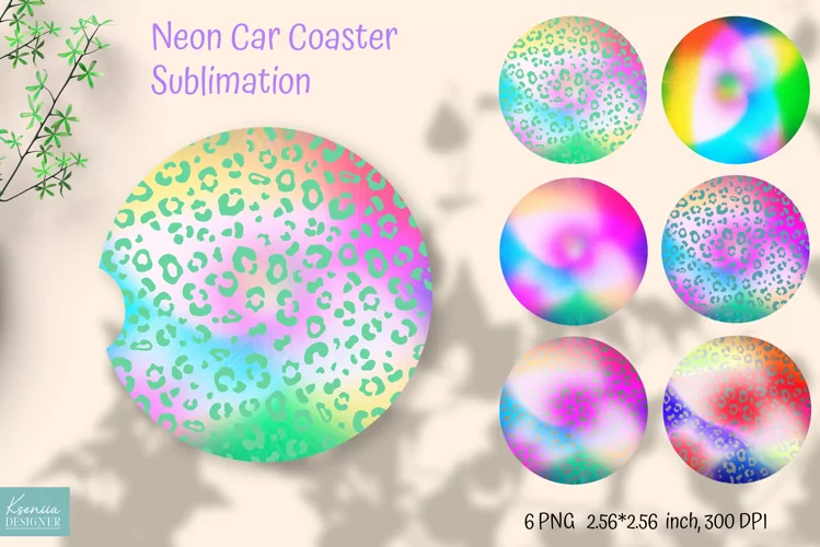 Neon Leopard Car Coaster Sublimation Designs. Animal Print