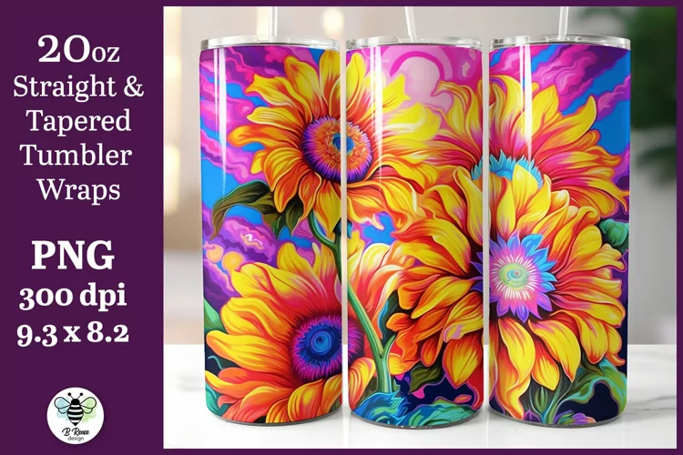 Neon Sunflower Tumbler Wrap | 20oz Tumbler Sublimation PNG