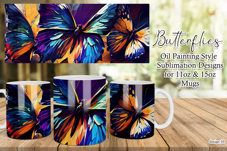 Butterflies Oil Painting Style Sublimation Mug Designs set10