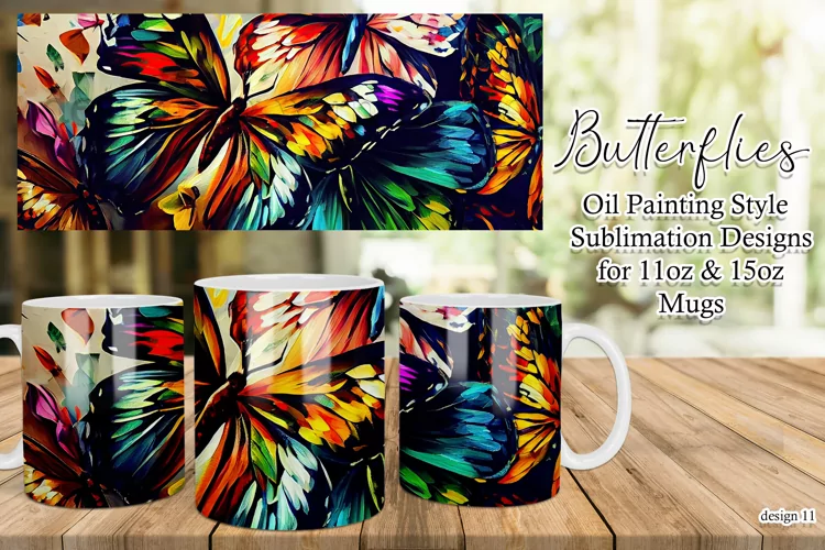 Butterflies Oil Painting Style Sublimation Mug Designs set11