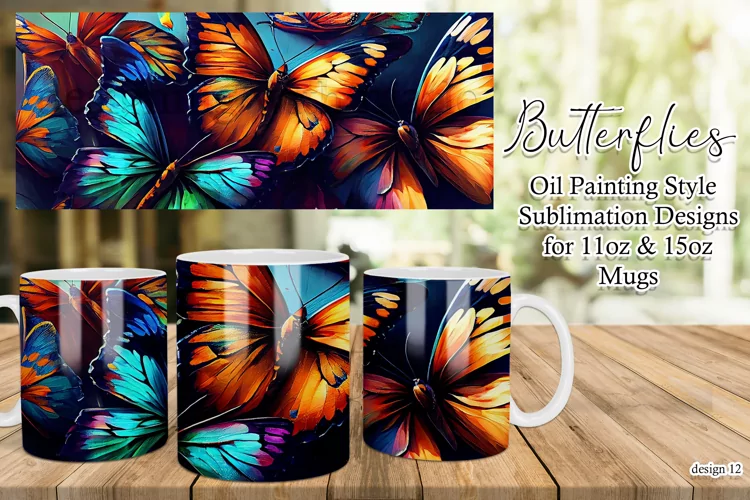 Butterflies Oil Painting Style Sublimation Mug Designs set12