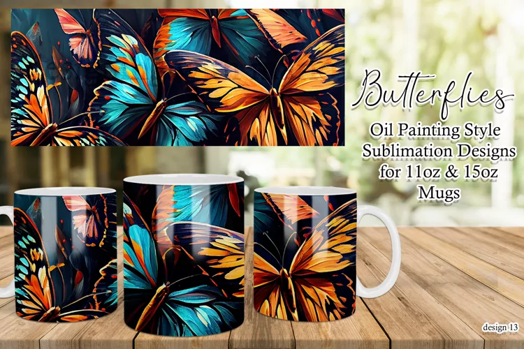 Butterflies Oil Painting Style Sublimation Mug Designs set13