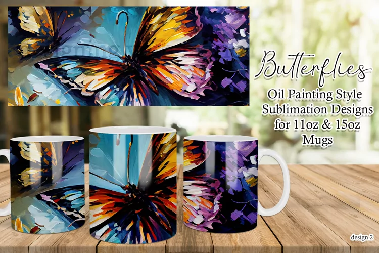 Butterflies Oil Painting Style Sublimation Mug Designs set 2