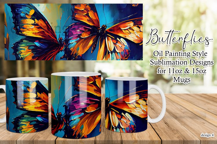 Butterflies Oil Painting Style Sublimation Mug Designs set 4
