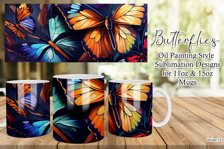 Butterflies Oil Painting Style Sublimation Mug Designs set14
