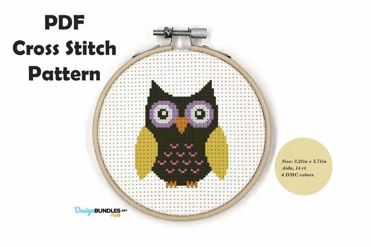 Colorful Owl Cross Stitch Pattern PDF File