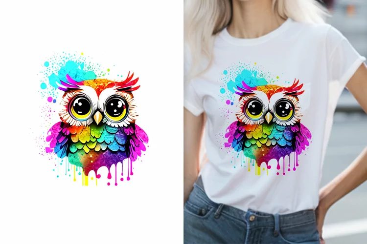 Colorful Paint Splash glitter Cute Owl Sublimation Design
