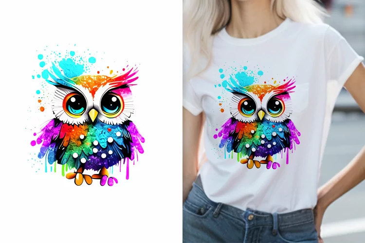 Colorful Paint Splash glitter Cute Owl Sublimation Design