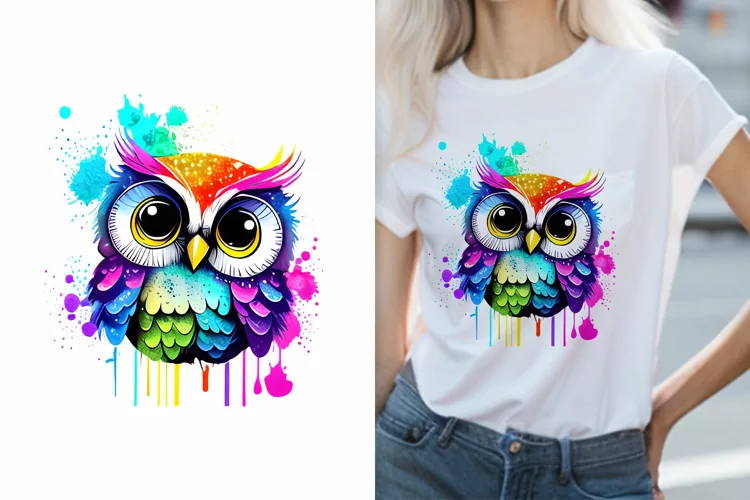 Colorful Paint Splash glitter Cute Owl Sublimation Design