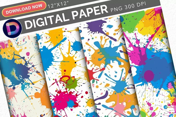 Colorful Paint Splashes Digital Paper