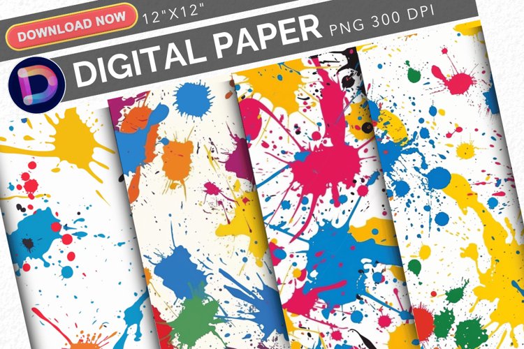 Colorful Paint Splashes Digital Paper