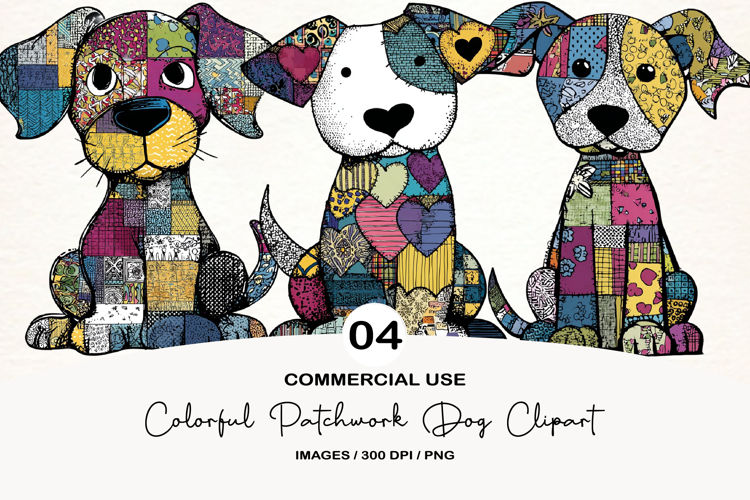 Colorful Patchwork Dog Clipart