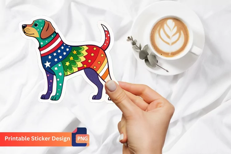Colorful Patriotic Dog Sticker, Independence Day Dog Art