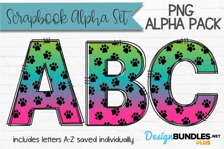 Colorful Paw Print Scrapbook Letters | Sublimation Alphabet