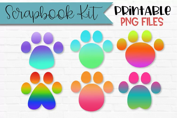 Bright Colors Ombre Paw Prints Scrapbook Elements