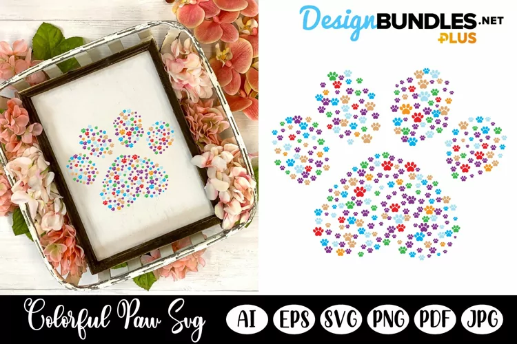 Paw SVG| Animal Paw Cloud | Colorful Paws