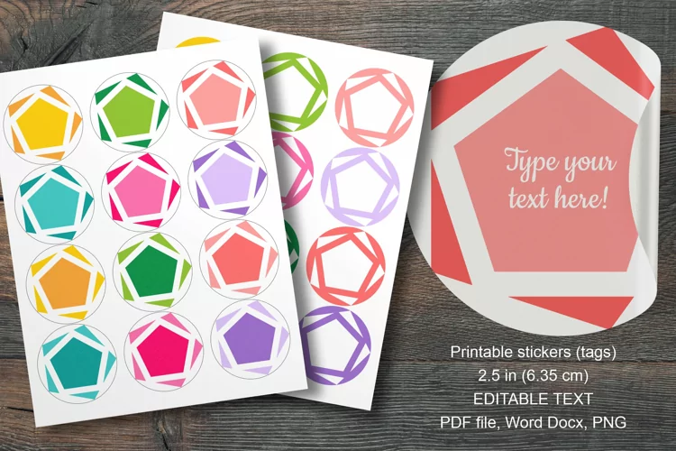 Colorful Pentagons Summer Round Labels 12 pcs per paper