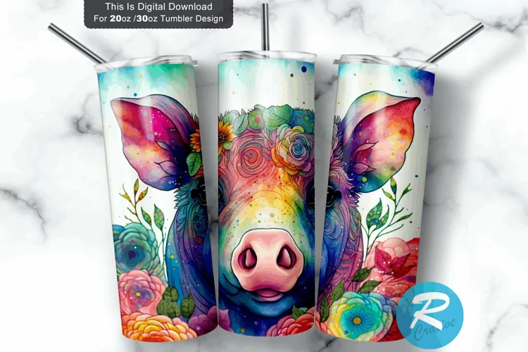 Colorful Piglet Floral 20oz/30oz Skinny Tumbler