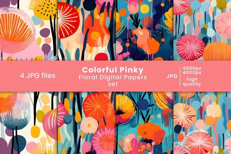 colorful pink floral digital papers and flower patterns