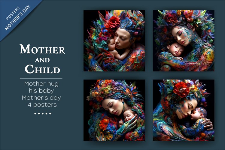 Colorful posters of mother and child. Psychedelic. example image 1