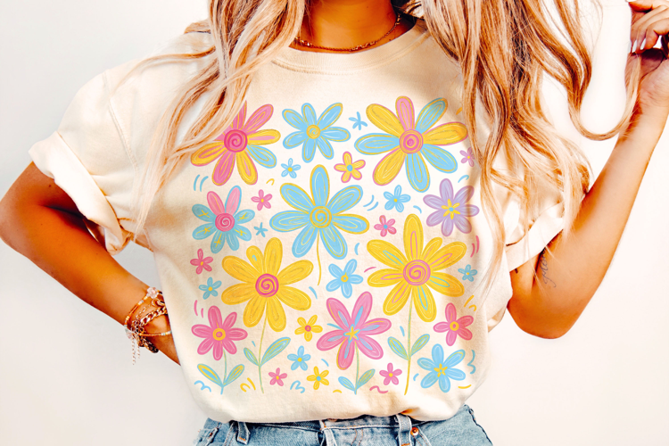 Preppy Flowers PNG, Brushstroke Flowers, Flowers PNG, Floral