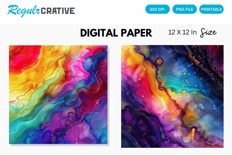 Colorful Psychedelic Alcohol Ink Digital Paper