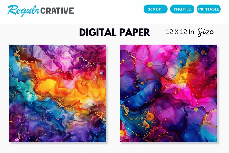 Colorful Psychedelic Alcohol Ink Digital Paper