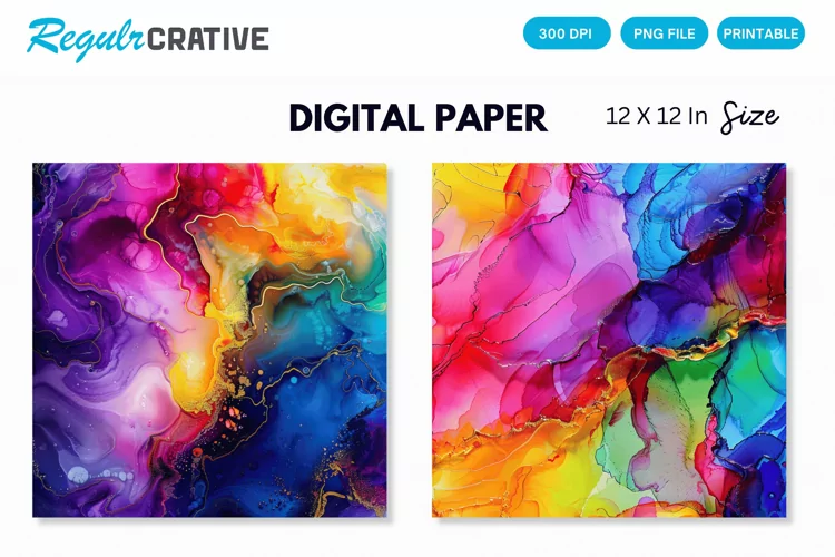 Colorful Psychedelic Alcohol Ink Digital Paper