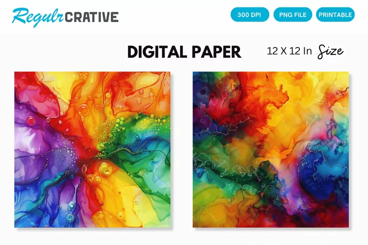 Colorful Psychedelic Alcohol Ink Digital Paper