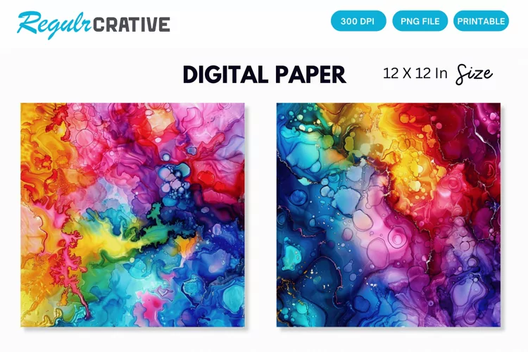 Colorful Psychedelic Alcohol Ink Digital Paper