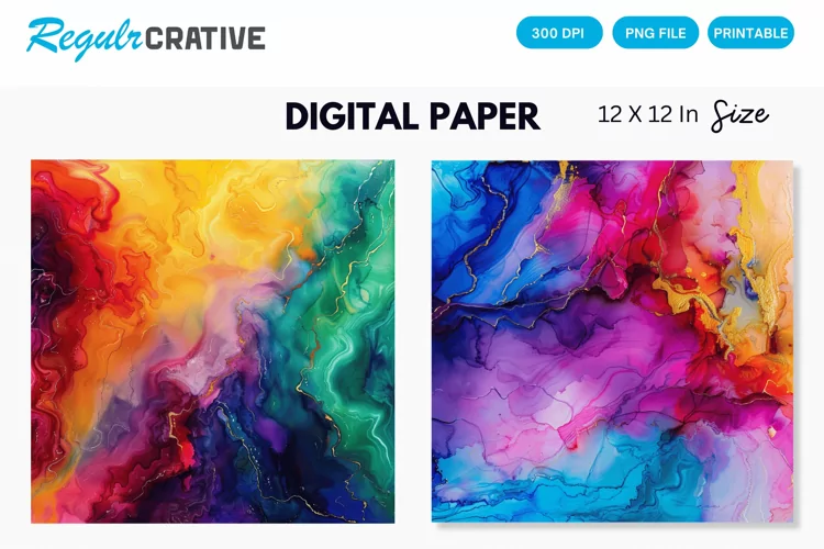 Colorful Psychedelic Alcohol Ink Digital Paper
