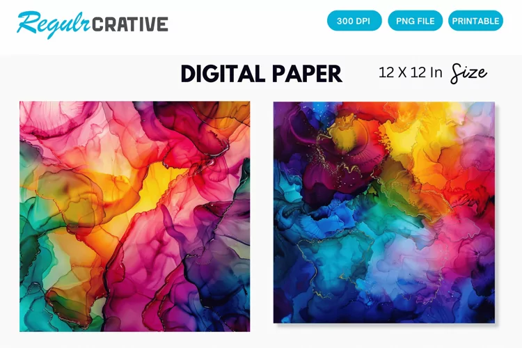 Colorful Psychedelic Alcohol Ink Digital Paper
