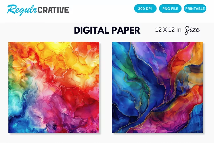 Colorful Psychedelic Alcohol Ink Digital Paper